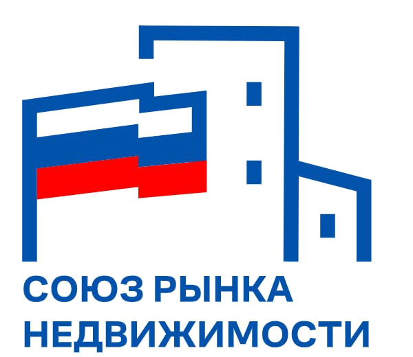 Товарный знак Союза: контур двух зданий с флагом-триколором и надпись «Союз рынка недвижимости»